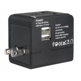 Dual USB Universal World Travel Power Adapter (Black) Dual USB Universal World Travel Power Adapter (Black)
